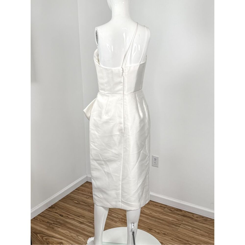 Amsale Asymmetric Satin One-Shoulder Midi-Dress size 6 - Picture 8 of 13